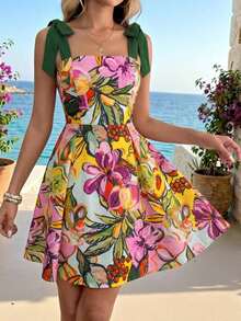 Vestido de verano casual con estampado floral para vacaciones de mujer - Multicolor 2 - Ver 10