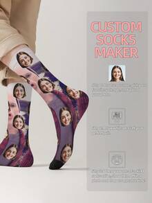 1 Pair Customized Face Pattern Socks, Personalized Photo Socks, Customized Funny Face Socks, Customized Pattern Socks, Print Any Face Image On Socks, Anniversary Gift, Valentine's Day Gift, Unique Birthday Gift, Customized Collectible Gift - Multicolor - View 9