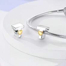 1pc S925 Sterling Silver 26 Letter Bead, Featuring Original Dual-Color Heart Accent Design. This Personalized Initial Pendant Can Be Used For Bracelets Or Necklaces, Making It A Versatile Accessory For Handmade Projects. Its Elegant And Exquisite Style Meets The Needs Of Creative Projects And Is Suitable For Daily Wear. - Silver - View 11