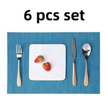 Place Mats Table Placemat Washable Non-Slip Heat Insulation Woven Vinyl Set Of 6 - Blue - View 11