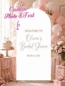 Custom Photo And Text Arch Frame Decor, Personalized Background For Weddings And Birthdays, Double-Sided Elastic Slipcover For DIY Arch Wall Panels, Made Of Stretchable Wrinkle-Free Polyester Fabric, Party Decor, Chiara Arch Backdrop - Multicolor - View 4