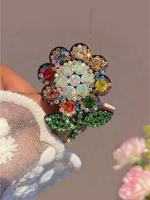 4pcs Shiny Crystal Flower Hair Clips For Teenage Girls, Crystal Inlaid Flower & Leaf Decor Hair Accessories, Sweet & Fashionable For Party And Daily Wear - Multicolor - View 8