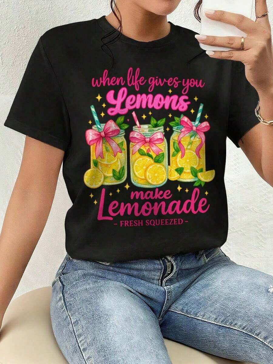 ofertas y liquidacionesPlayera Para Mujer,Camiseta Gráfica, Con Limones y Frases Inspiradoras, Divertido - Para Adolescentes en Veranoplayera de hombretops sudaderas para mujer Y2k Camiseta Camisa De - Negro - Ver 1