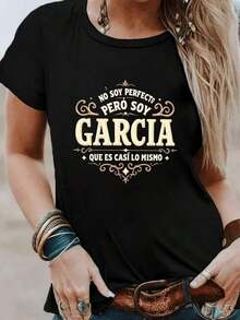No Soy Perfecto Pero Soy Un Garcia Camiseta Estampada, Top Casual de Manga Corta y Cuello Redondo, Ropa de Mujer para Primavera/Verano - Negro - Ver 12