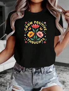1 Piece Unisex Loose Fit Crew Neck Short Sleeve T-Shirt, 180g, 100% Pure Cotton, Breathable And Soft, Y2K Bababask Style With Modern Graphic Print, Ideal For Women And Men, Perfect For Daily Wear, Festivals, Concerts And All Seasons - 黑色 - 查看 6