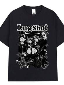 blusas para muje Korean Kpops Hip Hop Group Lngshot T-shirt Men Women Clothing Fashion Oversized T-shirt Cotton Casual Short Sleeve Tops Unisex,Comfy Pure Cotton Short Sleeve Top, Casual Loose Silhouette For Young Women Teen Girls, Breathable Material For Campus Street Weekend Vacation Outdoor Leisure Daily All Match Basic OutfitRopa De Mujer Ropa De Mujer De Uso Diario Blusas, Camisas Y Camisetas De Mujer Camisetas De Mujer Ropa Deportiva Basicos Mujer Short Playeras Para Hombre - Negro - Ver 6
