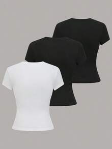 Camiseta de mujer de unicolor y manga corta, sencilla, casual y versátil - Multicolor 6 - Ver 2