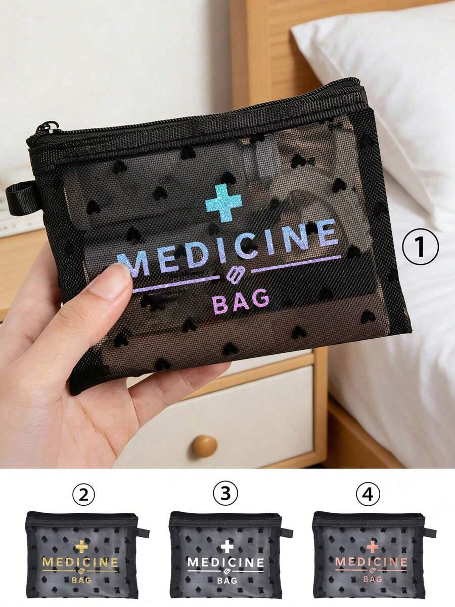 黑色网眼急救包,心形图案网眼拉链药品收纳袋,便携式透明药丸收纳袋,可存放维生素、补充剂和医疗用品,轻便旅行药袋,适合日常携带、居家、旅行和户外紧急情况使用,是患者、护士、用药者和学生的理想之选,也是护士节、生日和节日送礼的完美选择,多功能用途,可用作药袋、药丸收纳袋、急救包和旅行收纳袋。 - 彩色 - 查看 1