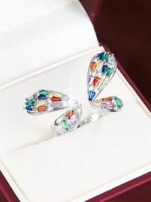 1pc Adjustable Butterfly Shaped Ring With Artificial Zirconia Stones, Fresh Countryside Style - Multicolor - View 3