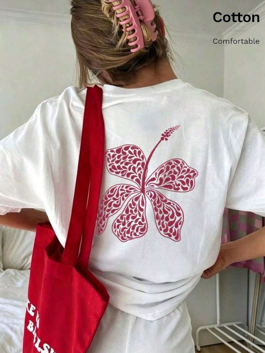 Camiseta para Mujer con Estampado de Animales, Cuello Redondo, Manga Corta, Diseño Oversized, Ideal para Streetwear - Blanco - Ver 1
