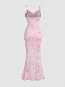 Vestido largo con abertura alta, cuello en V y volantes, con estampado de teñido anudado, vestidos de verano para mujer, vestidos en tonos pastel, vestido de fiesta, atuendo de fiesta, vestido de playa, atuendos de playa para mujer, vestidos ele - Rosa - Ver 2