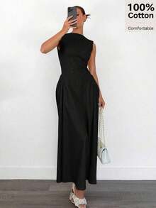 Vestido Largo con Cierre y Decoración Metálica para Mujer , Nuevo Vestido de Noche Elegante Negro de Verano para Eventos Formales - Burdeos - Ver 6