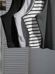 Conjunto de 4 piezas para mujer: Camiseta sin mangas a rayas en blanco y negro, cereza casual para vacaciones, versátil y sexy para el verano y el regreso a la escuela - Multicolor 8 - Ver 6