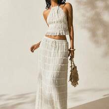 Women's Vacation Outdoor Romantic Halter Backless Low Waist Skirt Set Beach Skirt Set Summer Skirt And Top Set Summer 2 Piece Sets Woman Beach 2 Piece Set 2 Piece Skirt Set - Beis - Ver 7