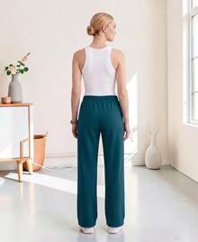 Pantalón Pants Mujer Corte Ancho Baggy Comodo Y versatil Ideal Para Gym, Yoga, pilates O varios Deportes - Azul Petroleo - Ver 2