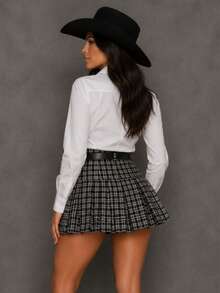 STARFASHION Women's Shorts Skirt, Round, Schoolgirl Style, Pleated, Summer, Elegant, Parties, Christmas, New Year's, /CARNIVAL/SUMMER - 黑灰格子圖案 - 查看 2