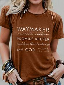 Waymaker Miracle Worker Promise Keeper Light In The Darkness My God That Is Who You Are Colored Cotton T-Shirt Women's Colored Cotton T-Shirt Understated Luxury Casual Tee-Y2K Style With Digital Print An Excellent Gift For Friends And Family Perfect For Easter Or As A Special Treat For Her - 咖啡棕 - 查看 3