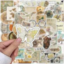 50pcs Creative Travel Map & Airplane Themed Retro Stickers, Ins Style Decorative Stickers For Scrapbooking - 50PC - View 2