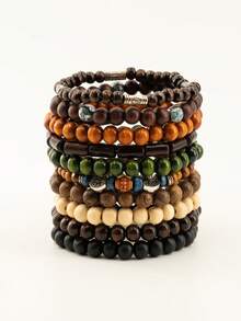 10pcs/Set Bohemian Style Wooden Bead, Sea Turtle, Coconut, Turquoise Bracelet Set, Suitable For Men's Daily Wear - Multicolor - View 20