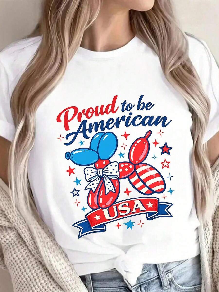 Camiseta unisex Softstyle Proud to Be AM1erican USA Balloon Dog. Camiseta unisex de algodón puro de 220 g. Peso ideal para todas las estaciones, apta para hombres y mujeres. Tejido duradero de alta calidad, suave al tacto y de larga duración. Parte superior transpirable. Adecuada para la primavera y el verano de las mujeres, vacaciones, Día de la Madre, Día de la Independencia. - Blanco - Ver 1