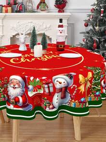 1 pieza Mantel de Navidad, Diseño de Patrón de Árbol de Navidad y Muñeco de Nieve Mantel de Navidad - Tela de Poliéster, Suministros para Fiesta de Navidad, Decoración Navideña, Decoración de Fiesta de Navidad, Decoración de Habitación Navideña, Decoración de Mesa, Decoración del Hogar, Decoración de Cocina Navideña, Adornos Navideños, Decoración del Hogar Navideña 2026, Decoración Navideña, Halloween, Decoración de Nochebuena, Regalo de Navidad, Accesorios Navideños, Decoración de Año Nuevo 2027 - Navidad con bordes verdes - Ver 3
