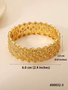 1 pezzo Braccialetto ampio in ottone dorato di lusso - Stile mediorientale degli Emirati Arabi Uniti con texture incisa a motivi cavi, il braccialetto può essere aperto. Adatto per la collezione di gioielli da donna per matrimoni e feste. - Oro giallo - Visualizzare 12