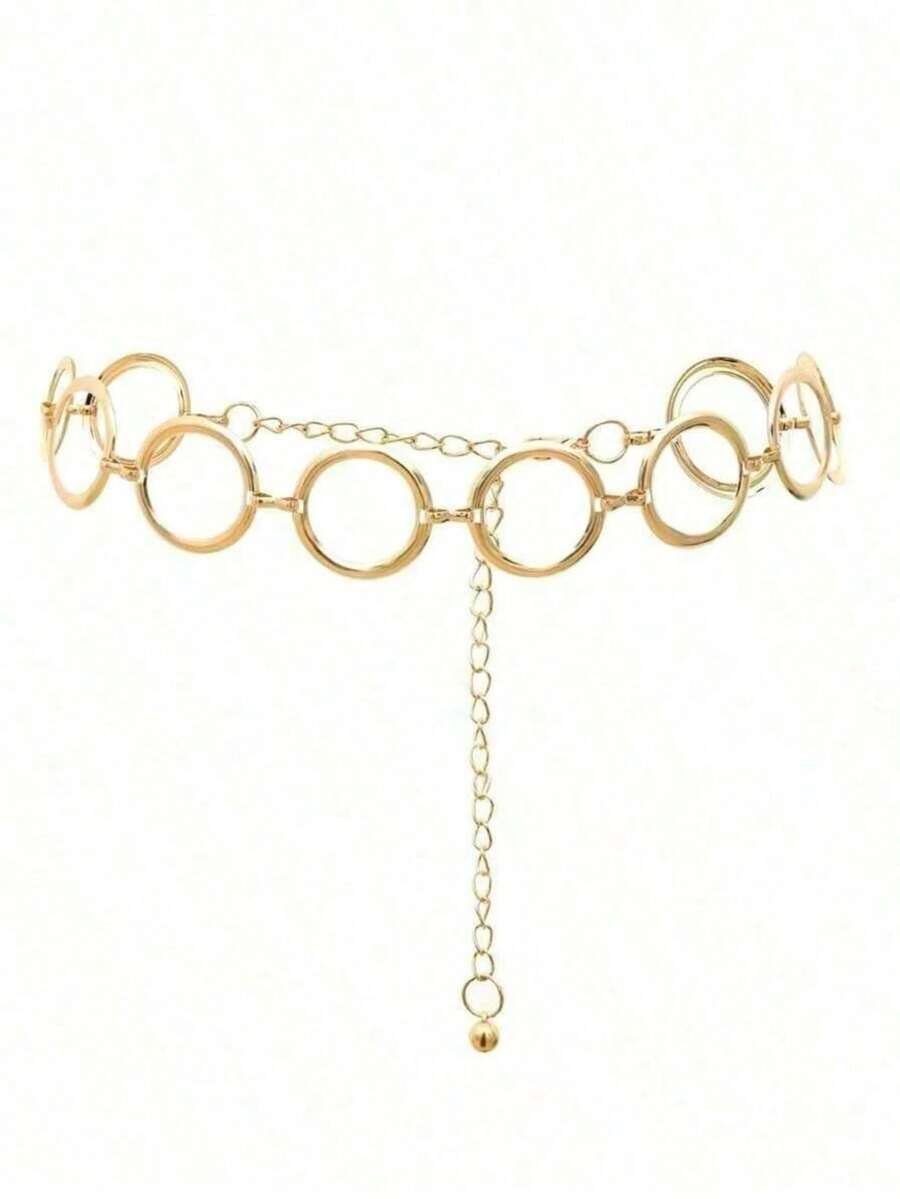 1pc Minimalist Geometric Round Single-Layer Body Chain, Punk Metal Waist Chain For Women - Multicolor - View 1