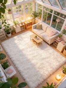 1 pieza Alfombra esponjosa blanca, alfombra de piel de oveja sintética esponjosa - Alfombra suave y cálida de pelo largo para uso en interiores, lavable y durable alfombra rectangular grande para sala de estar, dormitorio, decoración - Blanco - Ver 4