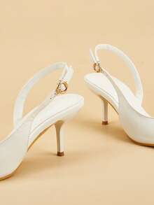 Sandalias de tacón de aguja alto con punta cuadrada, punta abierta, talón abierto y correa, adecuadas para la oficina, zapatos de verano - Blanco - Ver 5