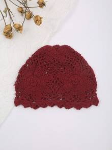 1pc Women's Fashionable Spring/Autumn Lightweight Hollow Crochet Knit Hat, Suitable For Beach, Boho Style Outfit - A - View 11