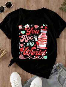 Camiseta de Enfermera de Manga Corta "You My World" con Diseño de Medicamento Uronium para Profesionales Médicos y Amantes de la Salud, Camiseta de Verano - Negro - Ver 3