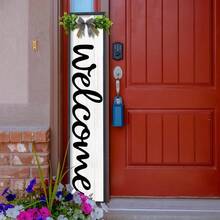 Outdoor Wooden Welcome Sign For Front Porch Standing Vertical Farmhouse Porch Board Decor, Large Wood Wall Hanging Sign With Eucalyptus Leaves And Bow For Entryway Garden And Patio, Wood Black - 立式歡迎牌(黑色) - 查看 9