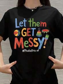 Deja que se ensucien: Camiseta de terapia ocupacional pediátrica para terapeutas ocupacionales y niños, ropa de actividades, regalo divertido para profesionales de la terapia ocupacional pediátrica. - Negro - Ver 7