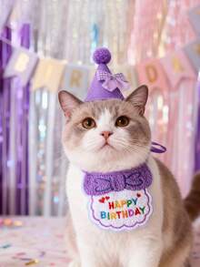 寵物生日帽與刺繡標語圍巾套組－貓狗生日派對配件 - 彩色 - 查看 3