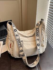 Bolsa Transversal Personalizada com Design de Nicho Versátil e Casual, Bolsa de Ombro Fashionável de Alta Qualidade e Grande Capacidade com Vários Bolsos, com Alça de Ombro Especial, Adequada para Trabalho, Transporte, Compras, Jantar, Etc. - Bege - Visão 7