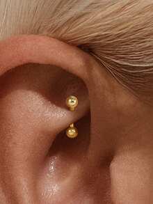 EleRunis 1 pieza de plata de ley 925 hipoalergénica con barra doble de diamante curva tipo rook para piercing de ombligo y oreja, joyería fina para uso diario, boda, fiesta, compromiso, aniversario y Día de San Valentín - Dorado - Ver 2