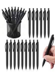 12pcs Matte Black Retractable Ballpoint Pens; Easy-To-Use Button Design; Minimalist Style; Retractable & Portable; Comfortable Grip; Smooth Writing; Ideal For Back To School; Suitable For Bulk Purchase In School And Office - Simple Black Ballpoint Pen - View 6