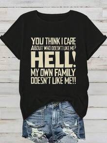 Camiseta unisex de manga corta, camiseta gráfica para mujer con la frase 'You For THINK I Care' - 100%, camiseta casual de manga corta con estampado de letras llamativas, negra, perfecta para atuendos casuales, camiseta para uso diario.|Camiseta de Declaración Audaz| Fabricplayeras hombre,spiderman,, mujer,romwe men,boho chic,maestras regalos,camiseta para mujerconjuntos curvy para mu,y2k, - Negro - Ver 1