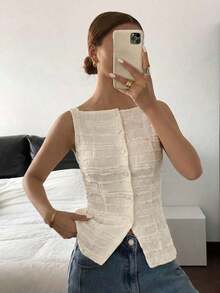 Camisa ajustada sin mangas de mujer con estampado de lunares - Albaricoque - Ver 6