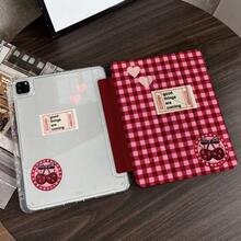 1 件装红色格子樱桃爱心印花双面保护平板电脑保护套，带笔槽，兼容 iPad/Galaxy Tab S10+/S9/A9、小米 5/5PR/6/6PRO/7/7PRO、OPPO Pad、华为 MatePad、荣耀平板电脑 - 彩色 - 查看 8