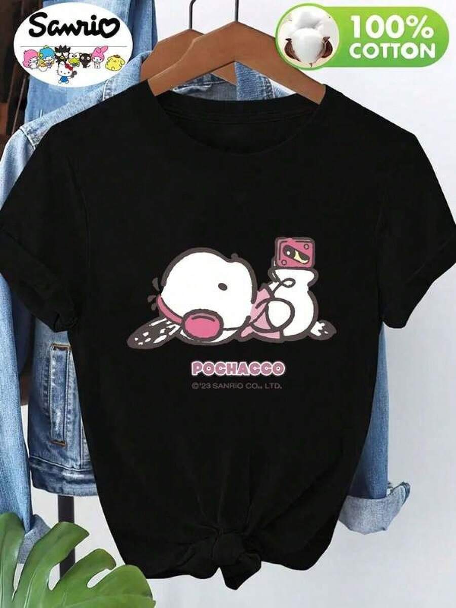 Camiseta de Algodón Casual de Última Moda para Mujer: 1 pieza de camiseta de marca para mujer,% algodón, cómoda y con un estampado de un perro escuchandoúsica, con la palabra impresa. Un imprescindible para los fans de, esta camiseta casual de verano, suave y transpirable, lavable aáquina y se puede usar tanto en interiores como en exteriores. Estilo versátil adecuado para el verano. ,Skin Friendly Pure Cotton Basic Tee, Casual Short Sleeve Loose Style For Female Ladies, Ideal For Street Fashion School Life Holiday Trip Party Gathering Daily Everyday Casual Dressing Lookropa ropa de mujer basicos mujer tops de mujer ofertas ropa deportiva de mujer playeras para hombre playeras de mujer y8k mujer - Negro - Ver 1