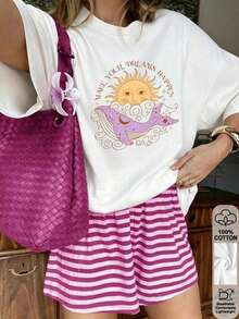 Camiseta para Mujer con Estampado Retro, Cuello Redondo, Manga Corta, Diseño Oversized, Ideal para Streetwear - Blanco - Ver 9