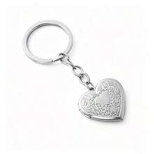 1pc Heart Shaped Pendant Keychain, Photo Frame Heart Keychain - Silver - View 6