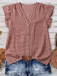 Clasi Blusa de mujer de verano con cuello en V y mangas cortas con estampado floral - Multicolor - Ver 9