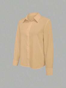 Camisa de mujer casual de manga larga a rayas con un solo abotonado - Champán - Ver 4