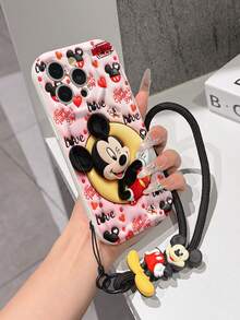 This Disney Mickey Mouse Lanyard Phone Case Is Fully Covered In TPU Material. It's Shockproof, Lightweight, And Compatible With IPhone17/16/11/13/15/15 Plus/15 Pro/15 Pro Max/12/14 Pro Max/11 Pro Max/12 Pro/12 Pro Max/13. This Phone Case Makes A Popular Birthday Gift Or Business Gift; It's Durable, Stain- And Fingerprint Resistant, And Suitable For Both Men And Women. The Set Also Includes A Mickey Mouse Phone Case And A Mickey Mouse Plush Bracelet. It's A Perfect Gift For Friends And Family. This Stylish Phone Case Is Fun, Lightweight, And Durable. IPhone17 Pro Max Phone Case, Minnie Mouse Phone Case. - trắng - Xem 2