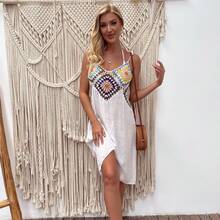 Hand-Crocheted Hollow-Out Design, Unique Patchwork, Strapless, Irregular Beach Cover-Up, Sexy Slimming Dress For Women - White - View 3
