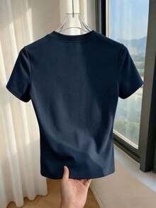 Camiseta ajustada de mujer de manga corta con cuello redondo y decoración de botones en color albaricoque, adecuada para uso diario, casual y versátil, top casual de verano para mujer con botones - azul real - Ver 2