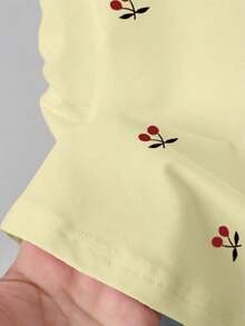 lanzamiento de verano, top corto versátil y casual con estampado de limón dulce, camiseta ajustada a la cintura para mujer, diseño cómodo, adecuado para uso diario, al aire libre, compras - Amarillo claro - Ver 5