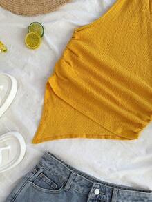 Blusa asimétrica del cuello para mujer para vacaciones de verano - Amarillo 2 - Ver 5